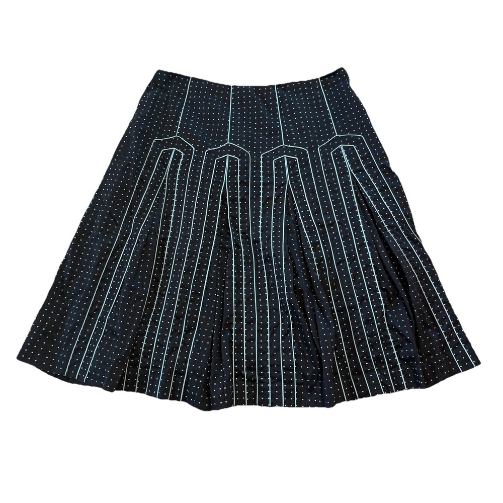 Vintage Carlisle Skirt Womens Sz 8 Black Teal‎ A-Line Pleated Cotton Blend Silk
